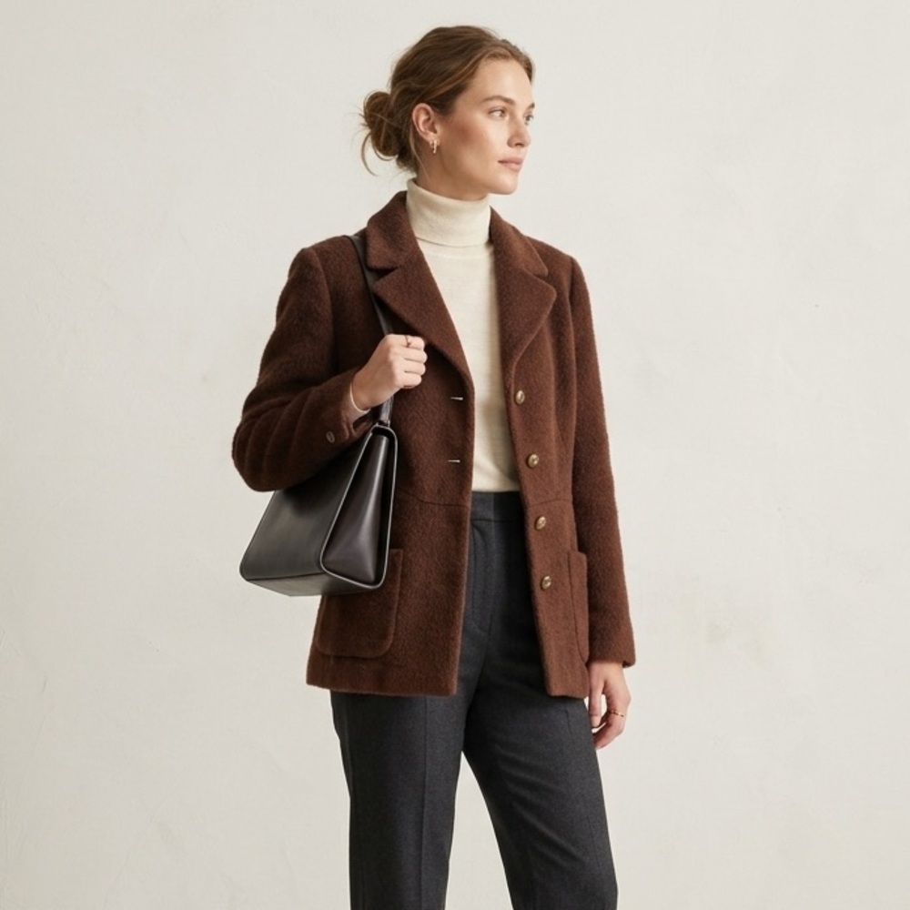 Vintage Deborah Cerra Brown Wool Alpaca Blend Jacket 10 Dark Academia Peacoat